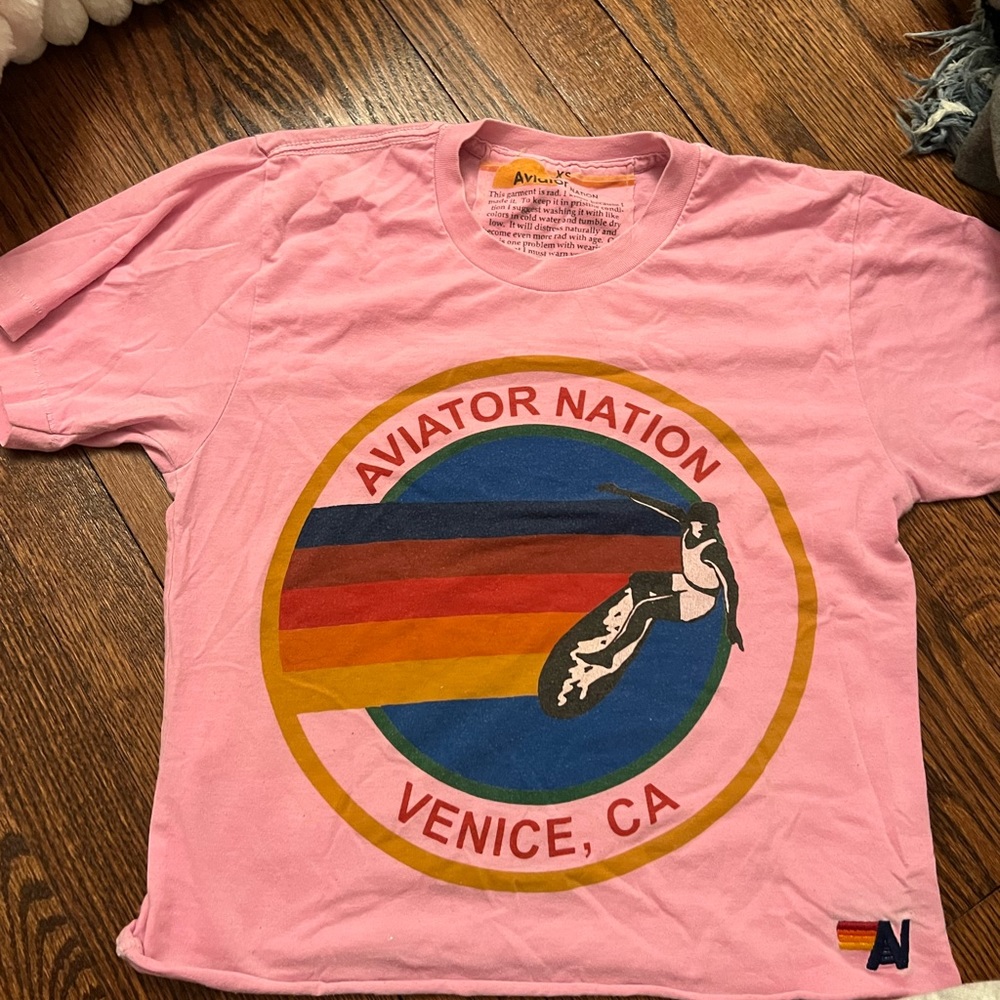 lightly worn hot pink aviator nation tshirt